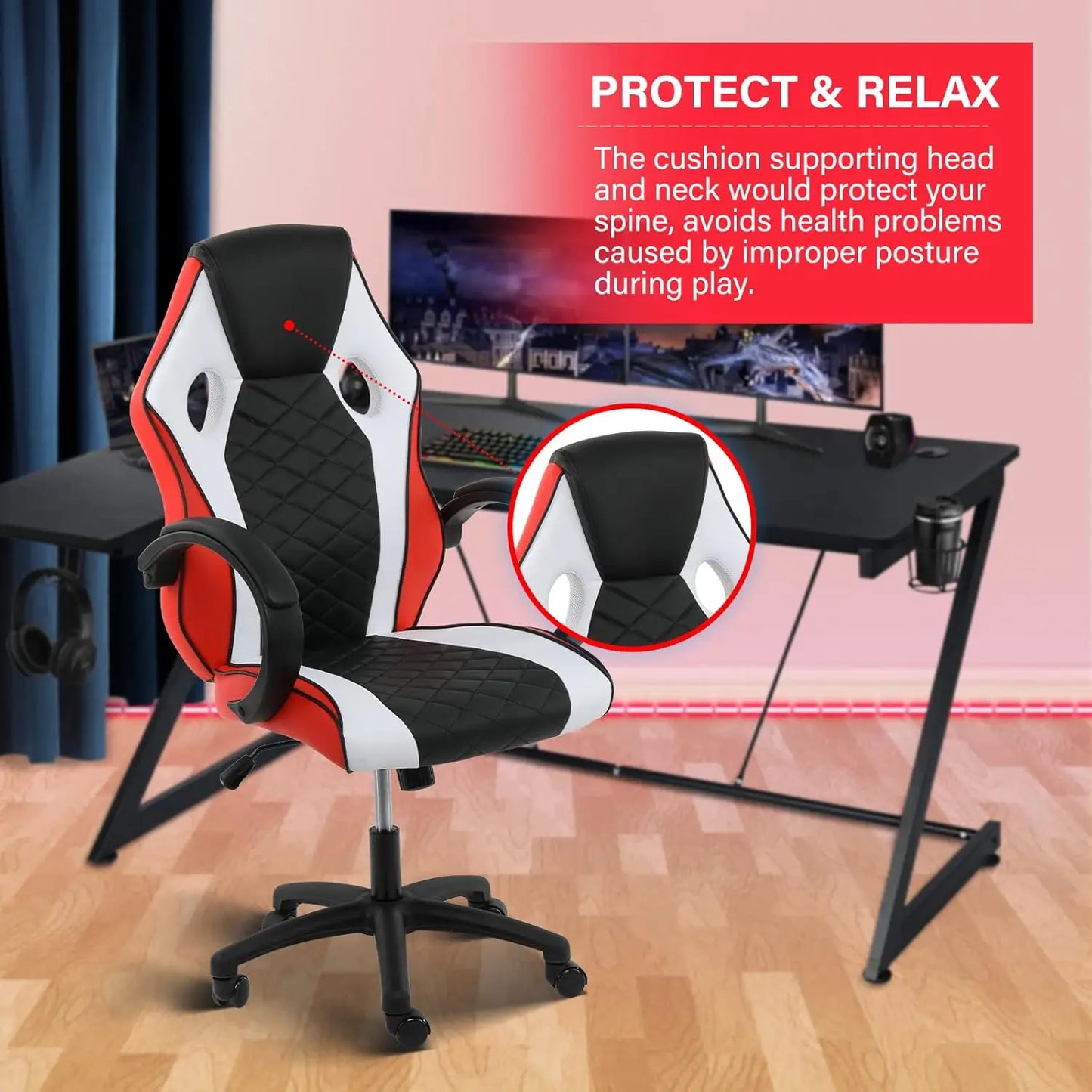 Gaming Chair, Backrest and Seat Height Adjustable Swivel Recliner Racing Office Computer Ergonomic Video Game Chair