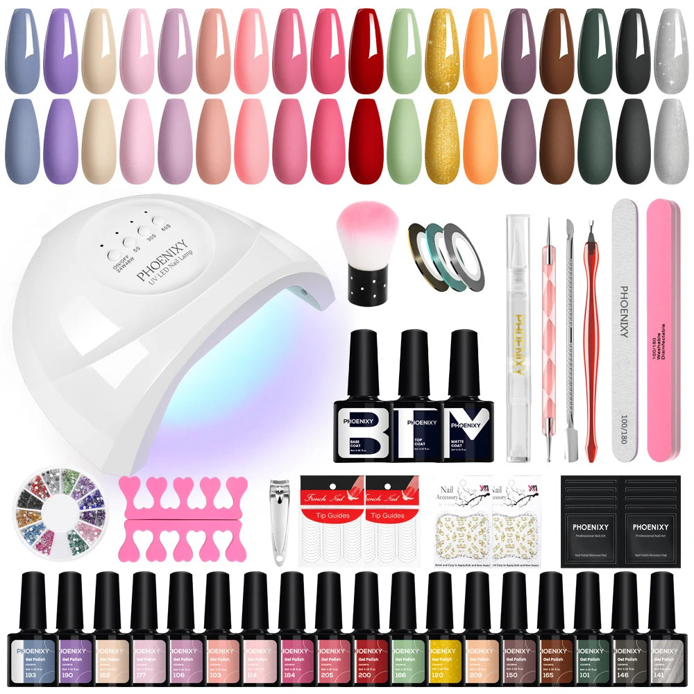 Nail Set Gel Nail Polish Set with UV LED Lamp Dryer Semi Permanent Gel Varnish Set Professional Nail Art Tools Kit Manicure Set