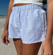 Casual Loose Stripe Button Details Summer Shorts Women Vacation Beach Outfits