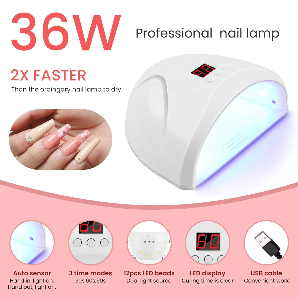 Nail Set Gel Nail Polish Set with UV LED Lamp Dryer Semi Permanent Gel Varnish Set Professional Nail Art Tools Kit Manicure Set