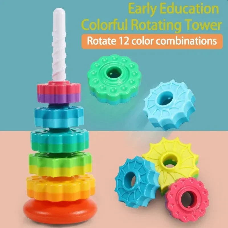 Montessori Rotating Rainbow Tower Baby Stacking Puzzle Toys Safety and Environmental Protection Colored Children's Toys Boy Girl