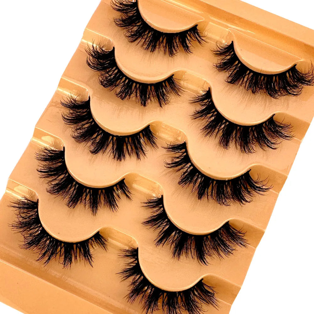 5pairs Classic Hybrid Volume Lashes New Arrival Wispy D Curl Short Russian Strip Lashes Makeup False Eyelashes