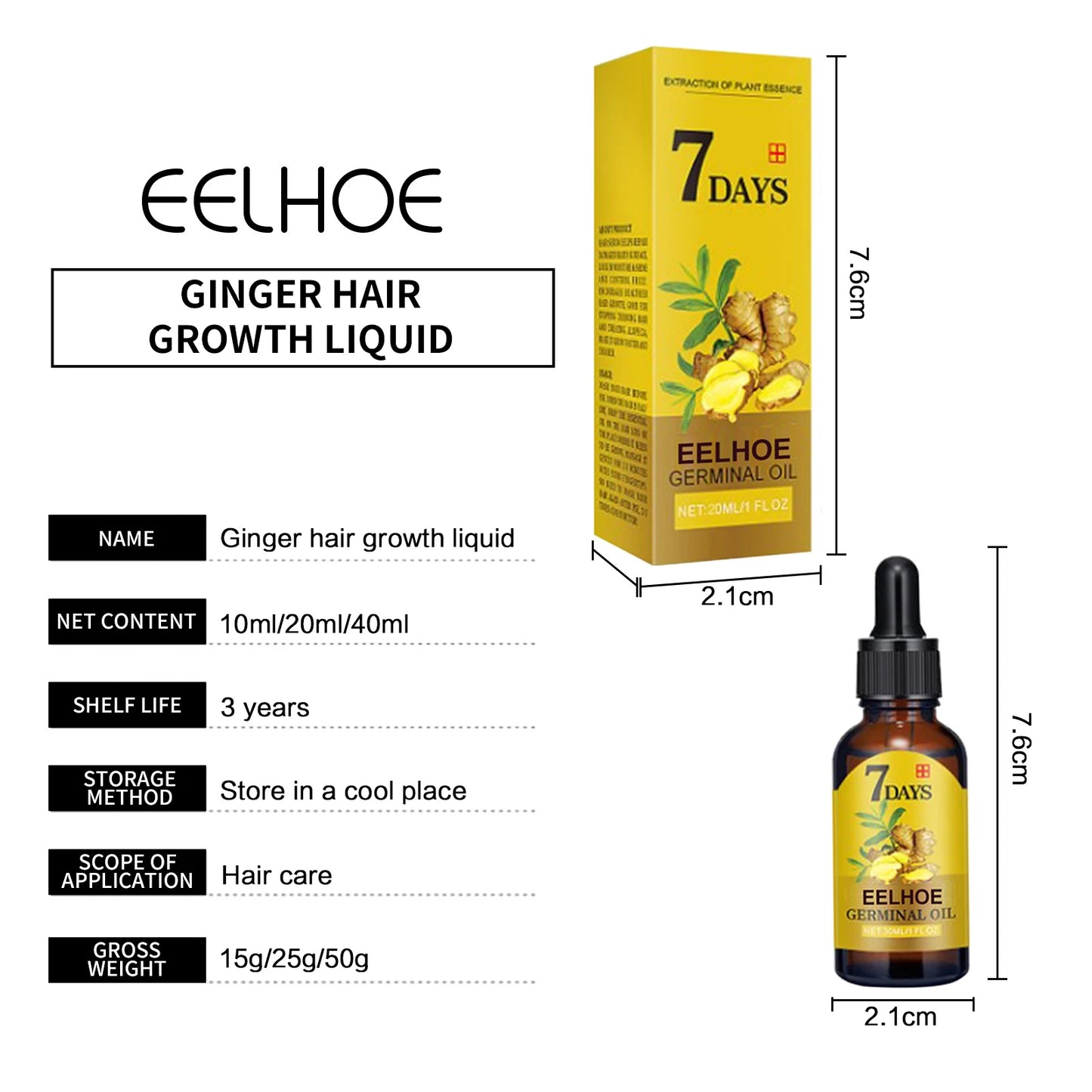 EELHOE Ginger Hair Growth Oil Natural Essentail Anti-Hair Loss Treatment Hair Hydrating Growth Nutrient Solution Care Products