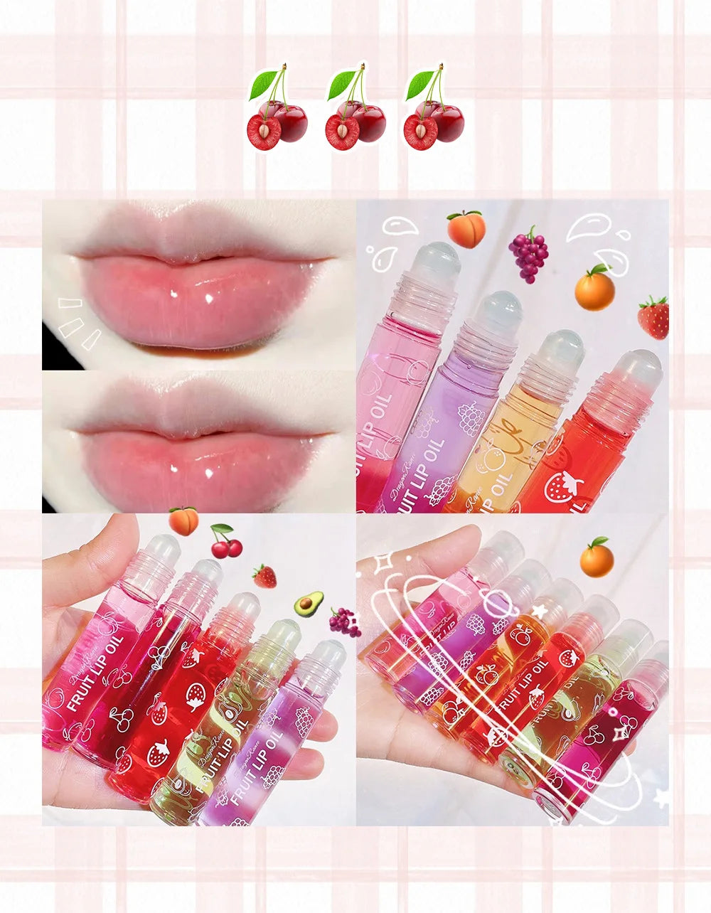 Roll-On Lip Oil, Moisturizing and Hydrating Lip Gloss, Nourishing Lip Balm Liquid for Smooth and Soft Lips, Long-Lasting Shine