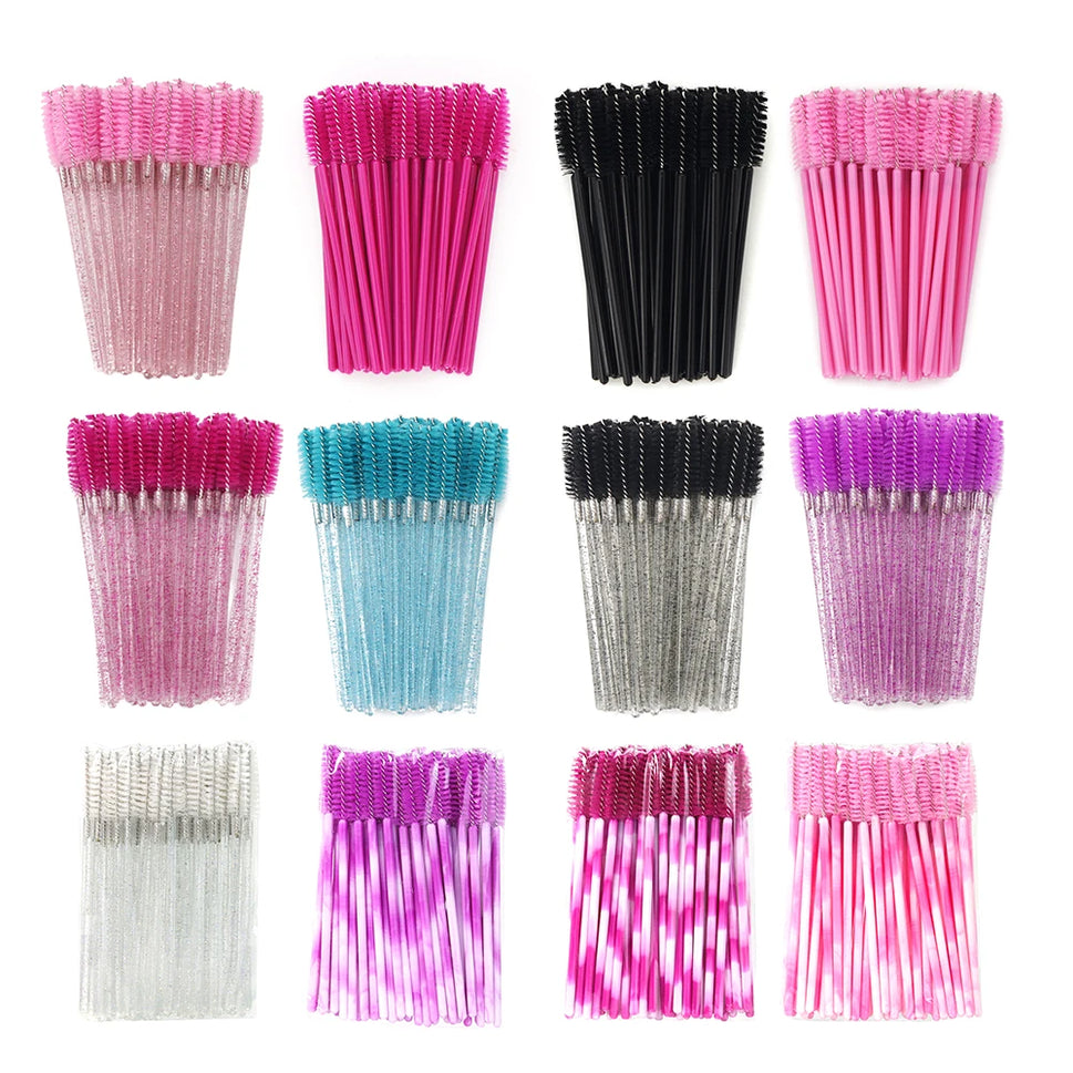 ANNAFRIS 50Pcs  Disposable Eyelash  Brush Soft Head Crystal Eyebrow Brush Lash Extension Brush  Mascara Wand Makeup Tool