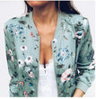 Women Elegant Zipper Bomber Jacket Spring Autumn Floral Printed Jackets Office Wear Slim Office Coat Retro Outwear