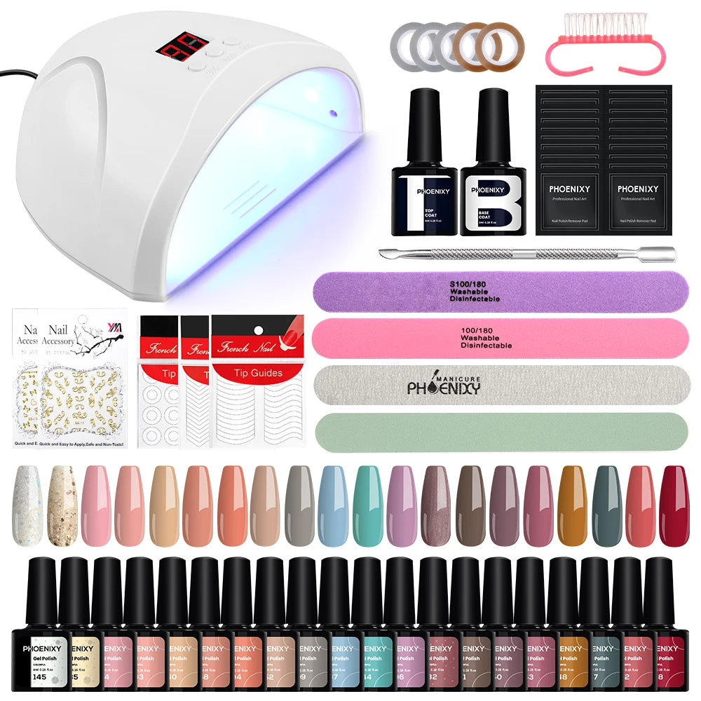 Nail Set Gel Nail Polish Set with UV LED Lamp Dryer Semi Permanent Gel Varnish Set Professional Nail Art Tools Kit Manicure Set