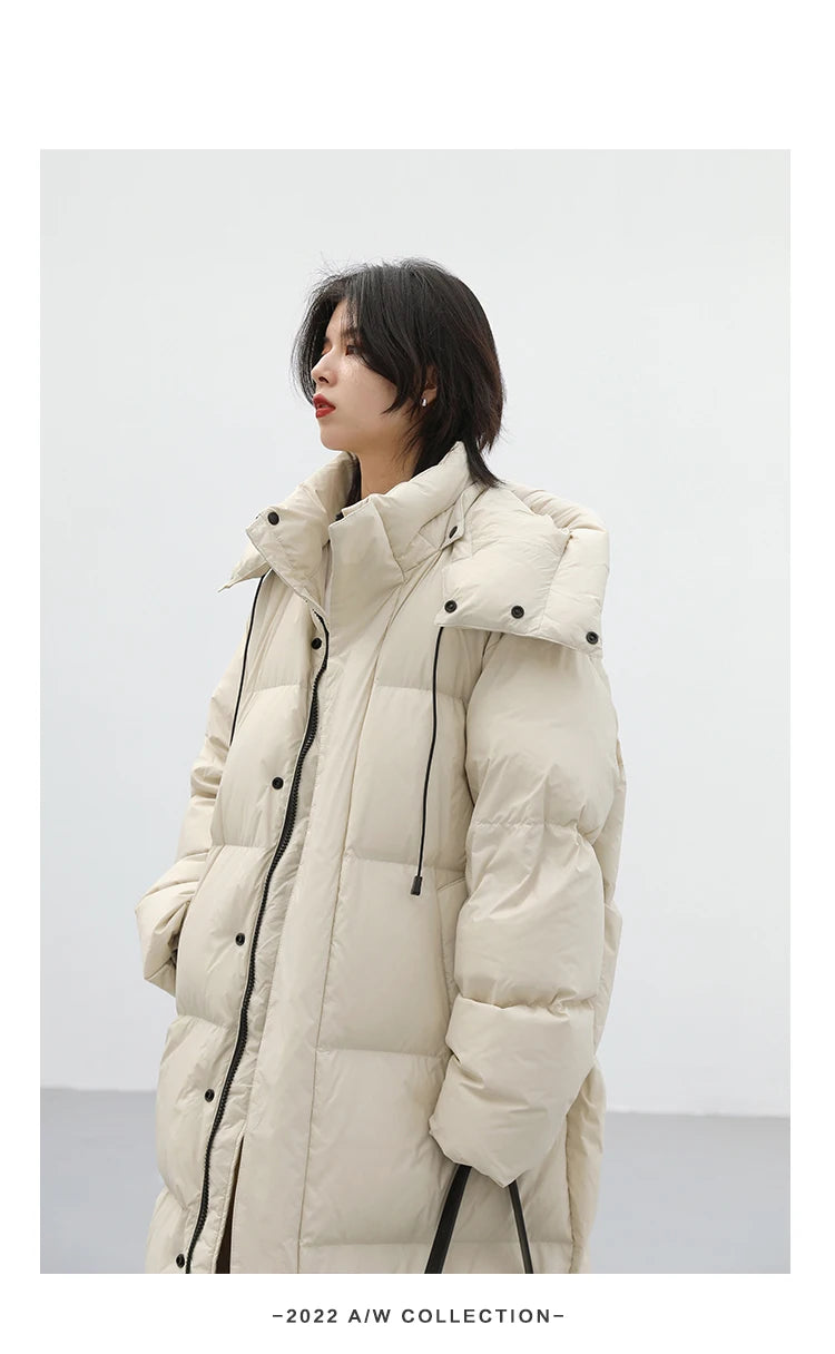 CHIC VEN Women's Down Coats Korean Loose Hooded Thick Warm Long Down Jacket Winter Coat for Women Female Parkas Outerwears 2024