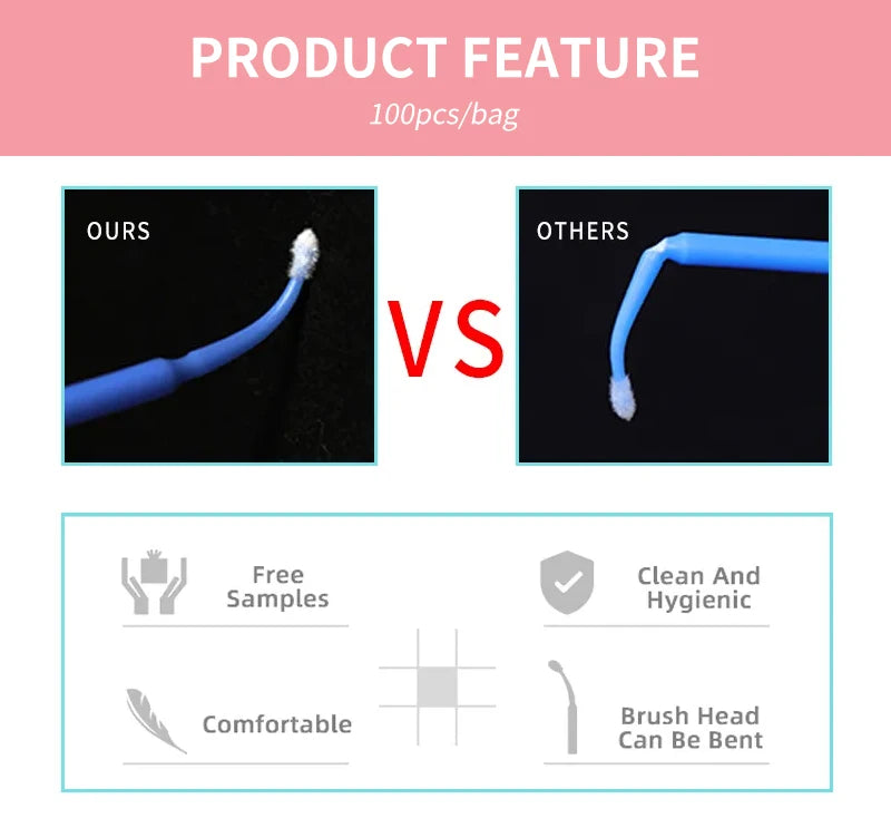 CNKESS Disposable cotton swab 100 bendable eyelash extension for easy hygiene and micro-brush False eyelash tool accessories