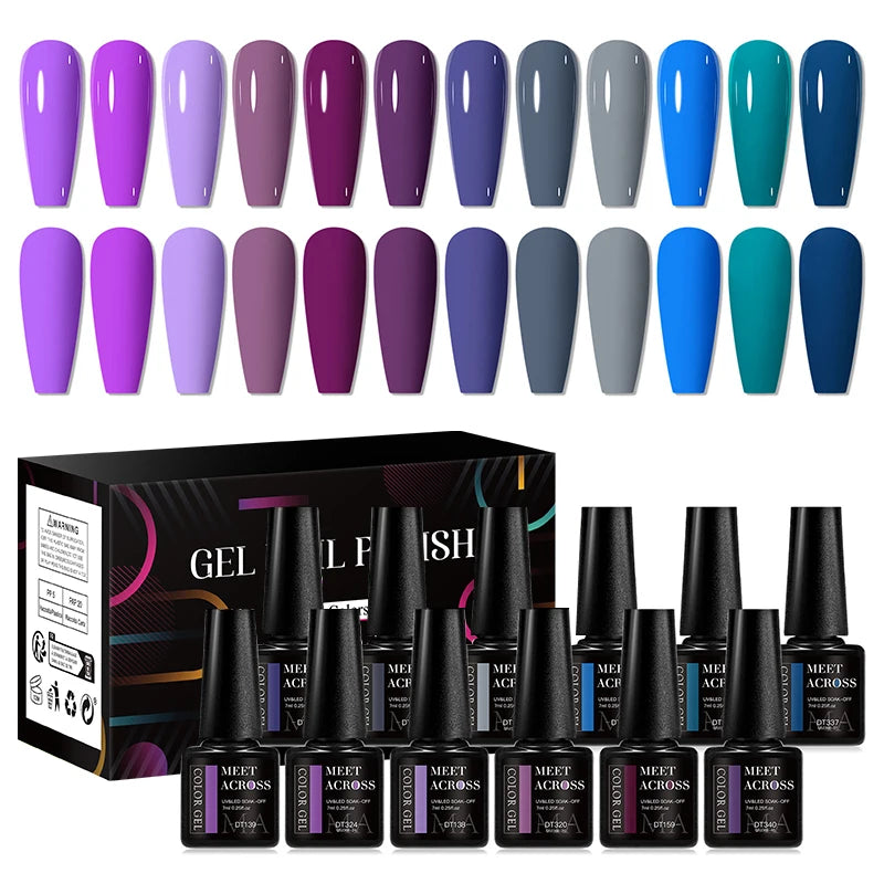 MEET ACROSS 12Pcs/Set 7ml Macaron Gel Nail Polish With Box Semi Permanent UV Gel  Soak Off Nail Art Kit Varnish For Manicure