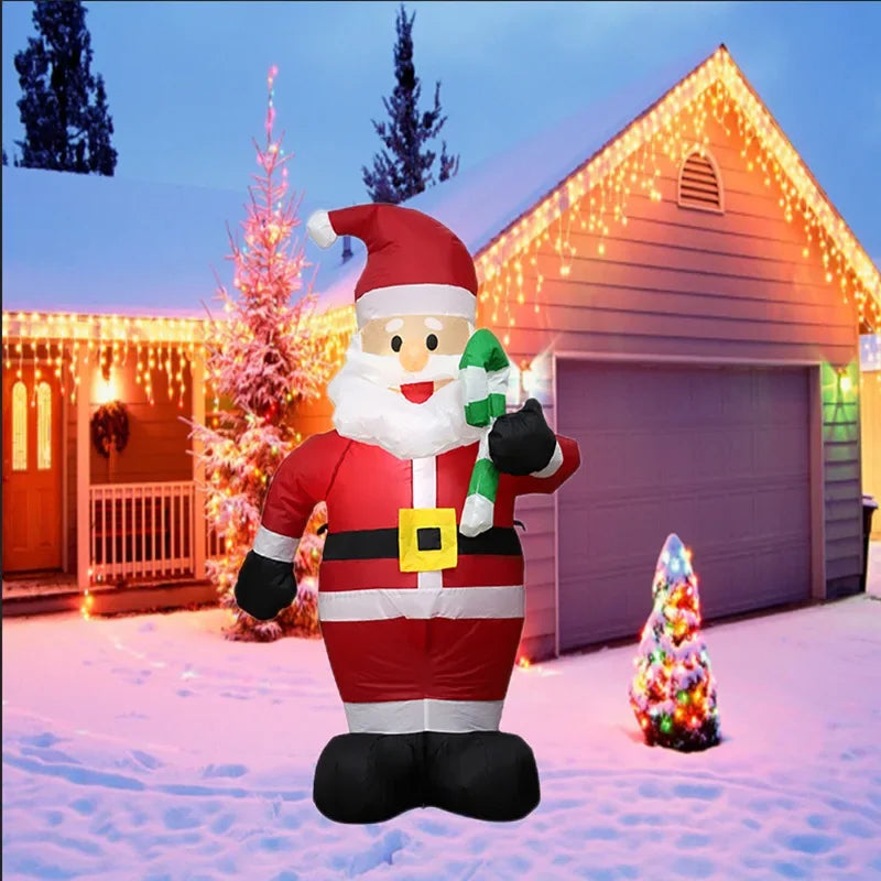 1.2M Christmas Decoration Crutch Santa Claus Inflatable Toy with LED Lights Outdoor Inflatable Model Ornament Party Garden Decor