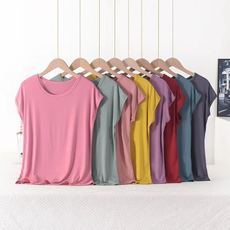 Plus size Summer women's Tshirt O-Neck Modal Loose T-shirt Solid color Simple Tee Tops XL to 8XL Bottoming Tshirts all match