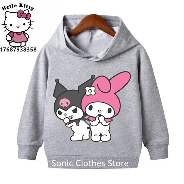 Spring Autumn Kawaii Kuromi Hoodies 2-13 Years Children Cartoon Anime Graphic Kids Boys Long Sleeve Harajuku Sweatshirt