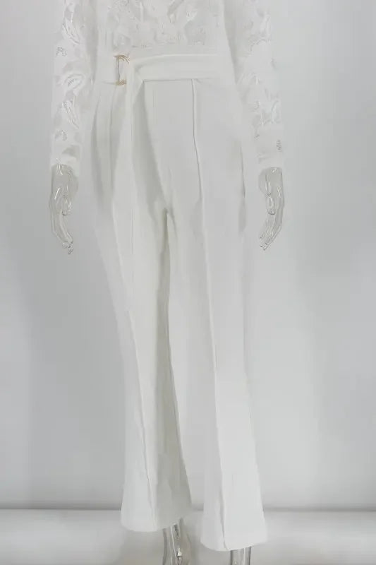 New In Jumpsuit Women White Overalls Party Lace Rompers Bodysuit One Piece Long Sleeve V-neck Long Pants Y2k Elegant Spring Work