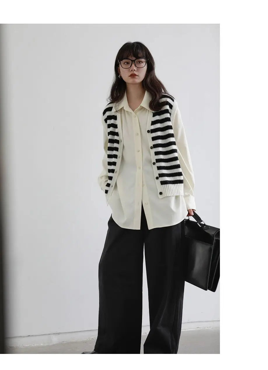 2025 Spring Minimalist Long Sleeve Button Up Shirt Women Korean Style Solid Tie Oversize Shirts Blouse Loose Clothes Autumn Tops