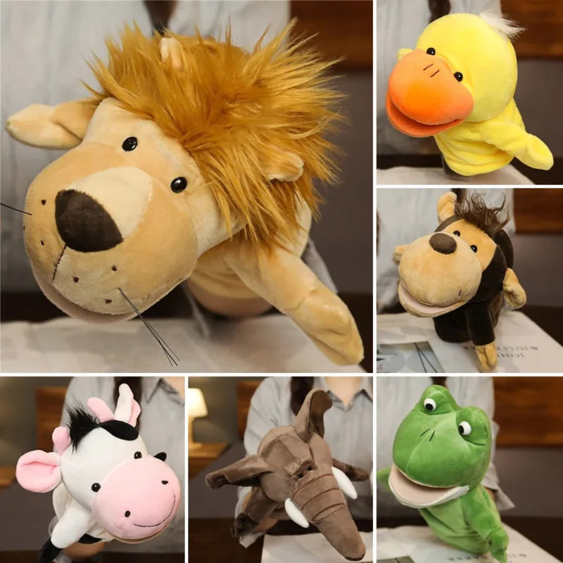 Stuffed Plush Animals Toys Hand Finger Story Puppet Kawaii Dolls Educational Baby Toys Lion Elephant Bunny Monkey Children Gifts