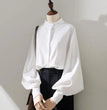 Woman Spring Autumn Style Blouses Shirt Lady Long Lantern Sleeve Stand Collar Loose Blusas Tops