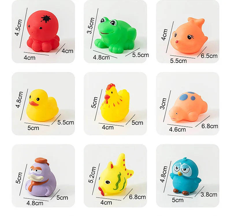 10pcs Baby Bath Toys Cute Animals Swimming Water Game Soft Rubber Float Squeeze Sound Water Shower Toys For Kids