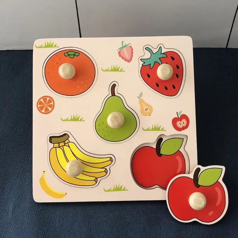 Children Hand Scratch Board Baby Montessori Early Education Fruit Cognitive Puzzle Toy