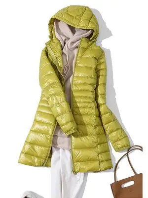 0-10℃ Winter Jackets Women White Duck Down Long Coat Female Hooded Quilted Parkas Ultra Light Portable Down Coats for Women