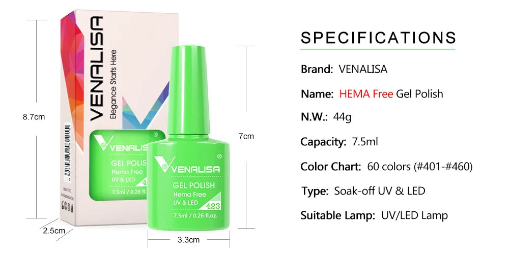 Venalisa Nail Gel Polish 7.5ml HEMA FREE Soak Off UV LED Gel Varnish Full Coverage Super Texture Gorgeous Nail Manicure