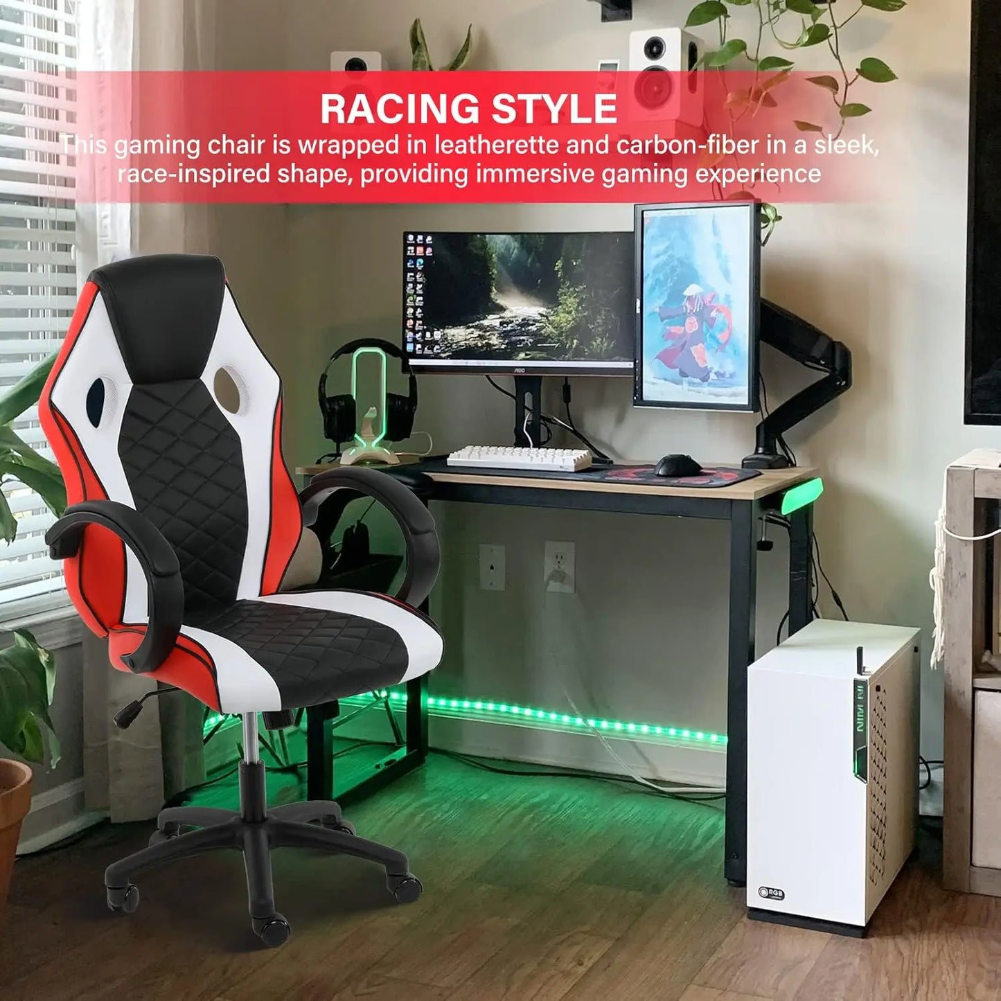 Gaming Chair, Backrest and Seat Height Adjustable Swivel Recliner Racing Office Computer Ergonomic Video Game Chair