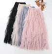 Tulle Skirts for Women Long Length Tutu Fairy Tiered Skirt A Line Mesh Elastic Waist Skirts Big Hem Black Gray Pink Beige Skirts