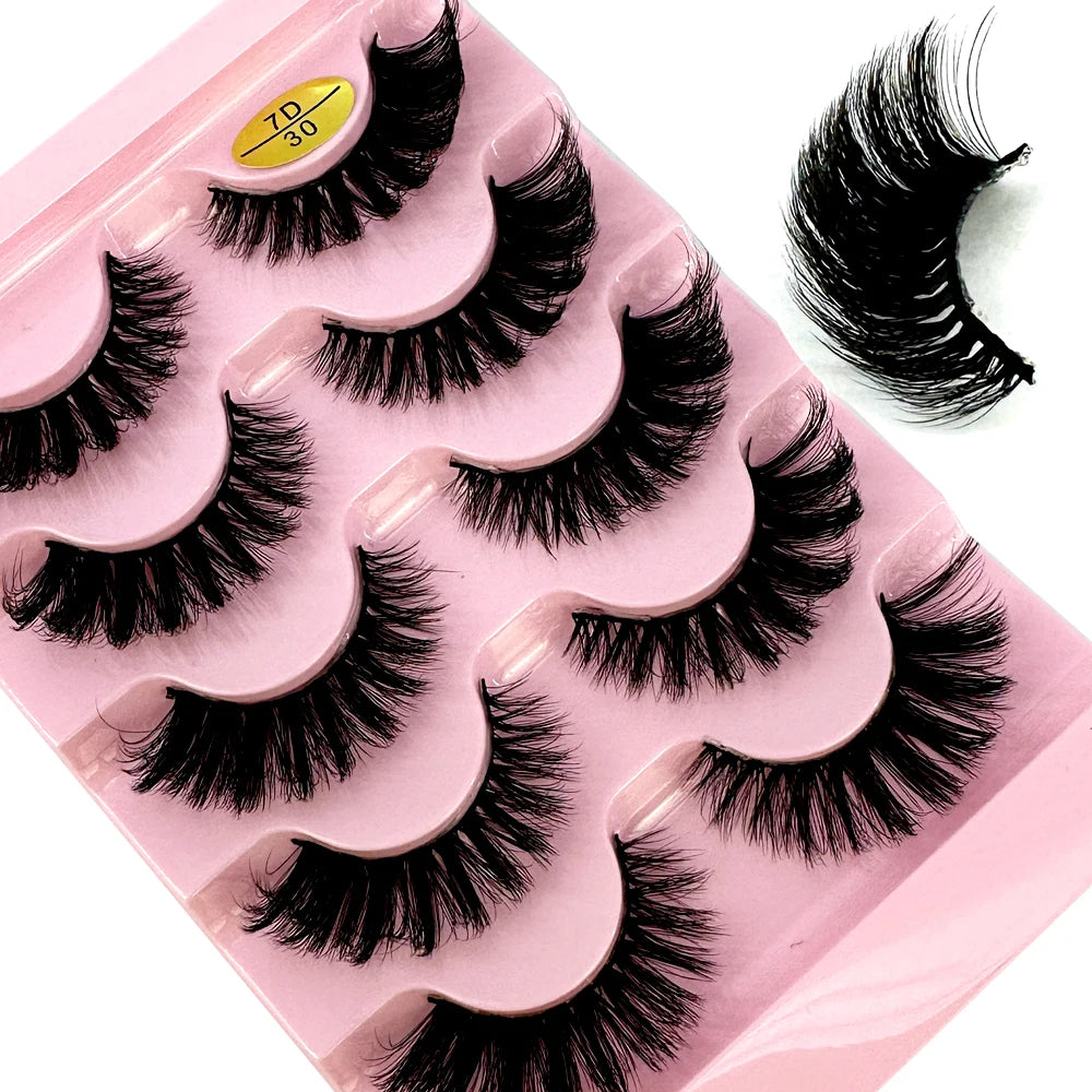 5pairs Classic Hybrid Volume Lashes New Arrival Wispy D Curl Short Russian Strip Lashes Makeup False Eyelashes