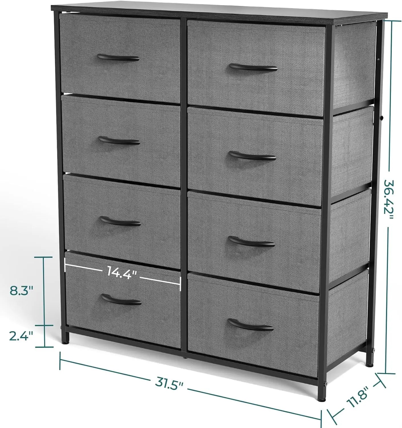 Fabric Dresser with 8 Drawers, Chest of Drawers with Fabric Bins, Tall Dresser with Wood Top for Bedroom, Closet, Entryway