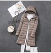 2025 Women Spring Jacket Ultralight Thin Packable Down Long Jacket  Female Hat Detachable Slim Fit Skirt Coat Portable Outwear