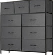 Dresser for Bedroom with 9 Drawers,Fabric Closet Organizer, Cloth Dresser with Metal Frame and Wood Tabletop Chest Storage Tower