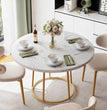 Round Dining Table 47.24 Inch Kitchen Table for 4 People Wooden Marble Pattern Dinner Room Table with Gold Base for Home office