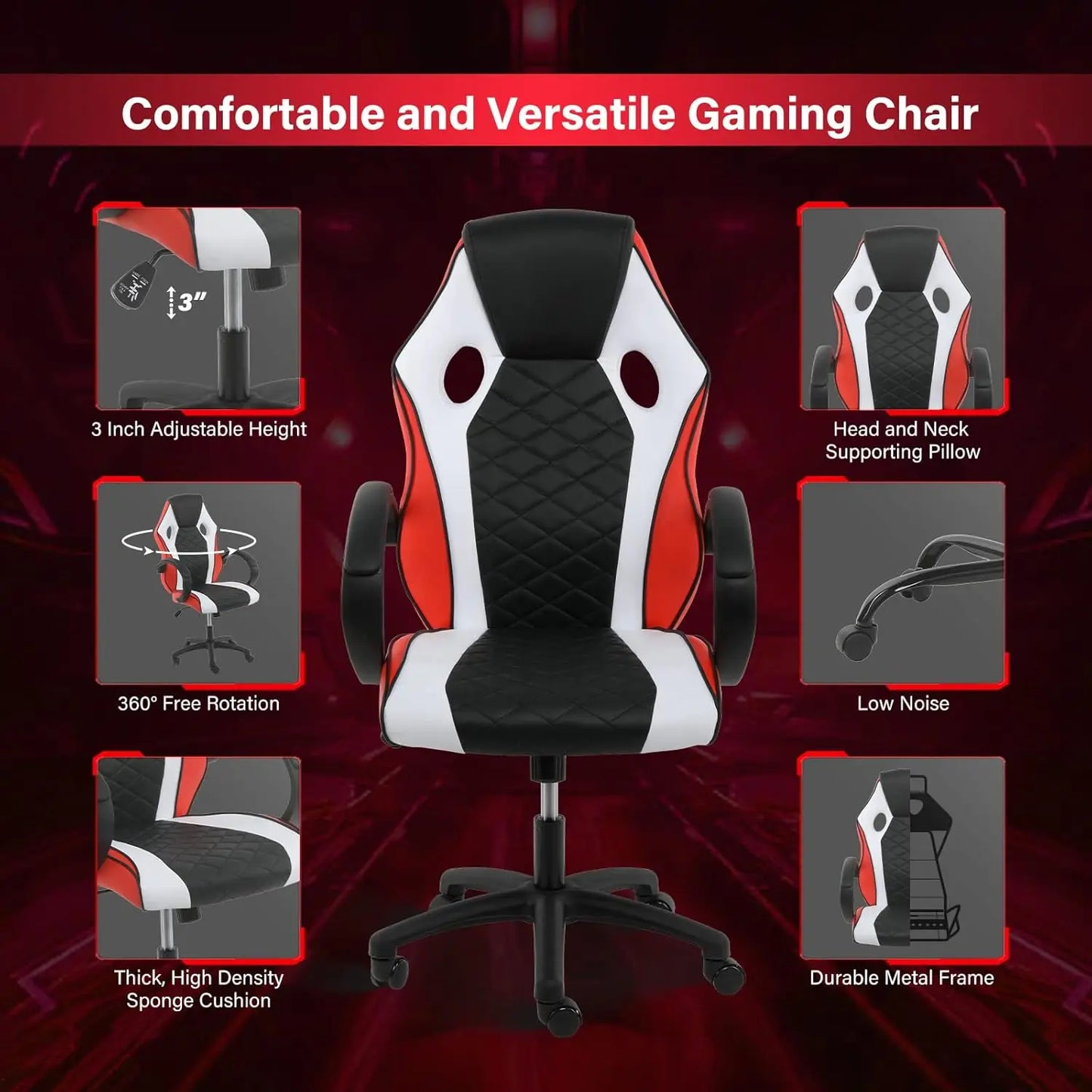 Gaming Chair, Backrest and Seat Height Adjustable Swivel Recliner Racing Office Computer Ergonomic Video Game Chair