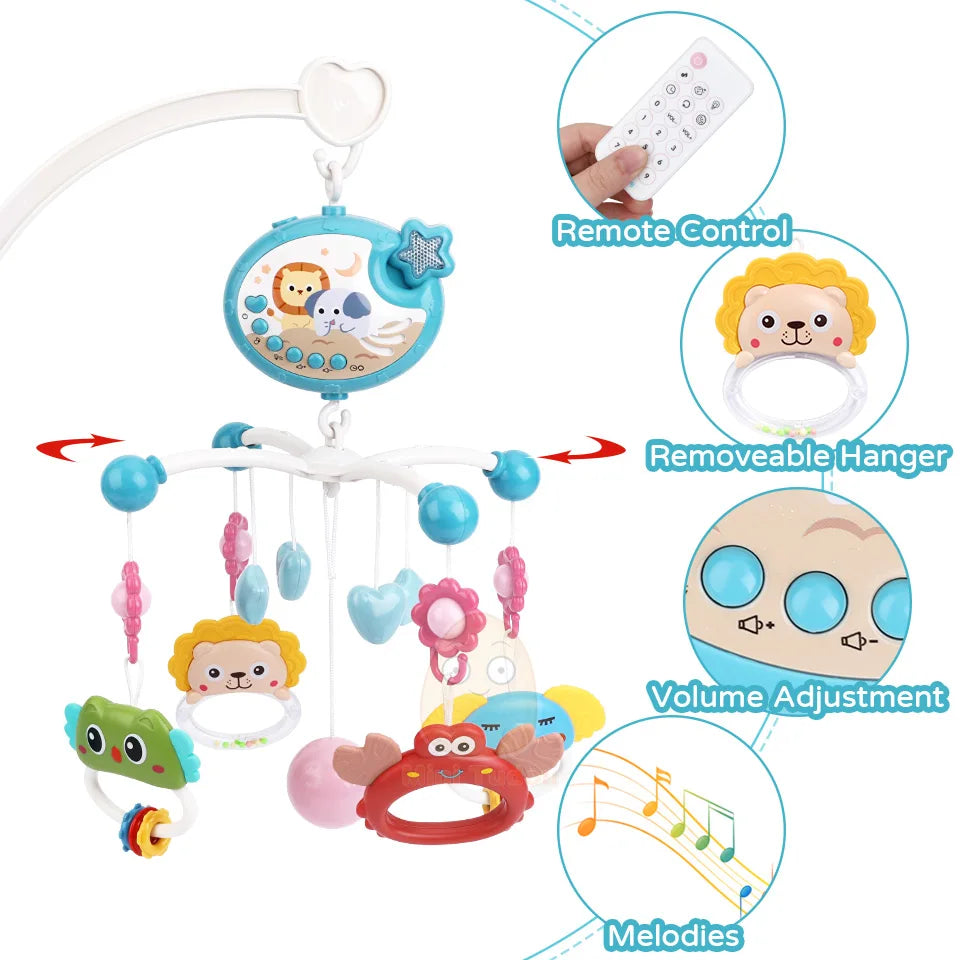 Baby Crib Mobile Rattle Toy For 0-12 Months Infant  Rotating Musical Projector Night Light Bed Bell Educational For Newborn Gift