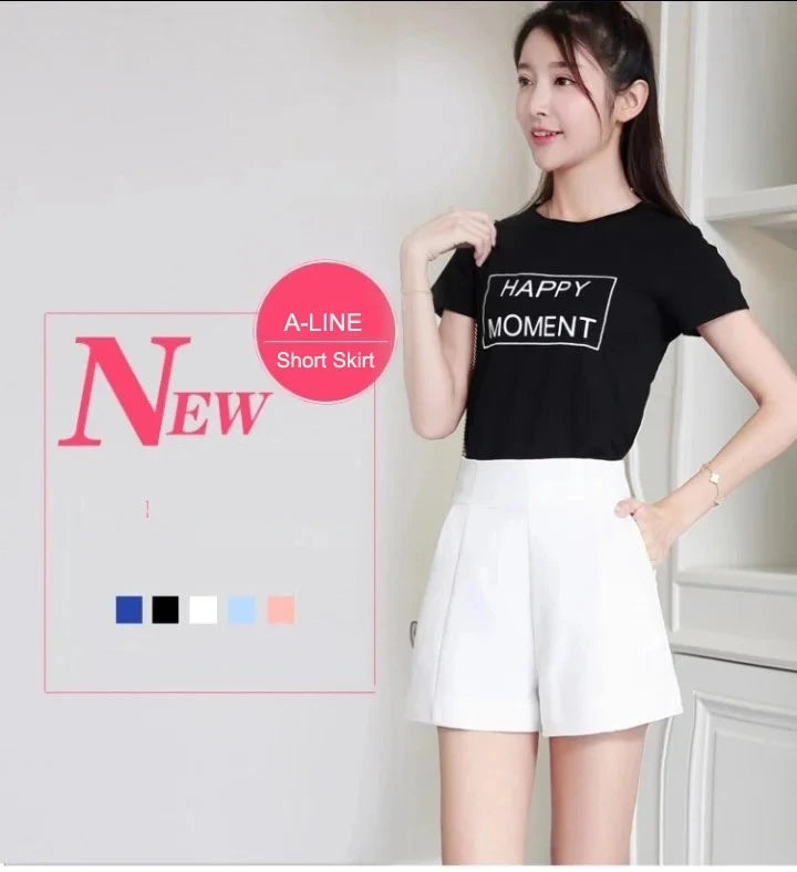 Women Shorts Spring Summer Casual High Waist A-line Shorts Loose Wide Leg Chiffon Shorts Chic Lady Black White Suit Shorts