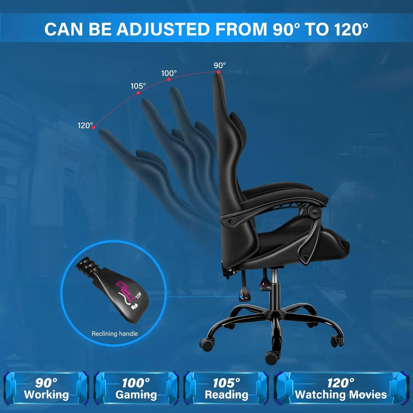 Gaming Chair, Backrest and Seat Height Adjustable Swivel Recliner Racing Office Computer Ergonomic Video Game Chair