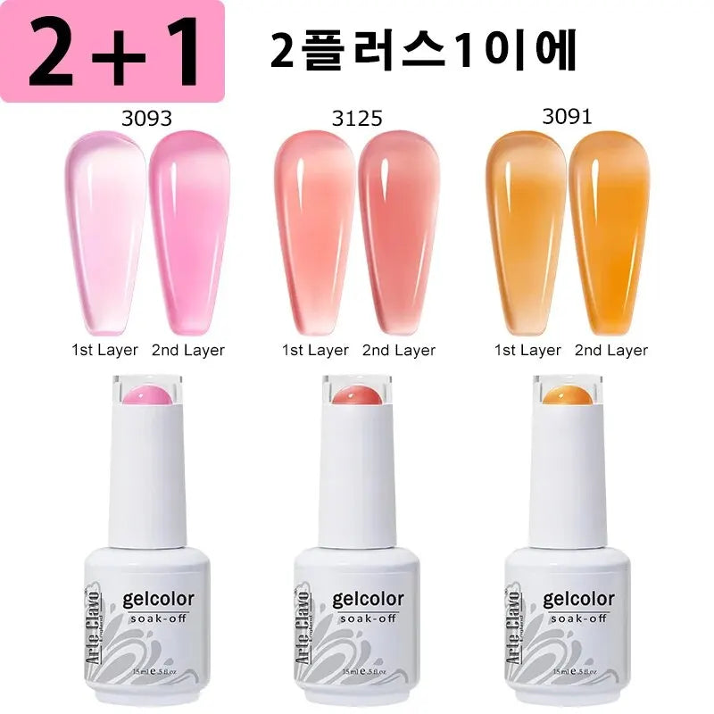 Arte Clavo 3pcs/Set Jelly Gel Polish Nude Pink Gel Nail Polish Translucent Semi Permanent All For Manicure Nail Art