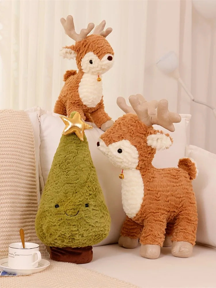 New Kawaii Christmas Tree & Elk Plush Dolls Stuffed Soft Plant Toys Sika Deer For Kids Family Xmas Decoration Gift