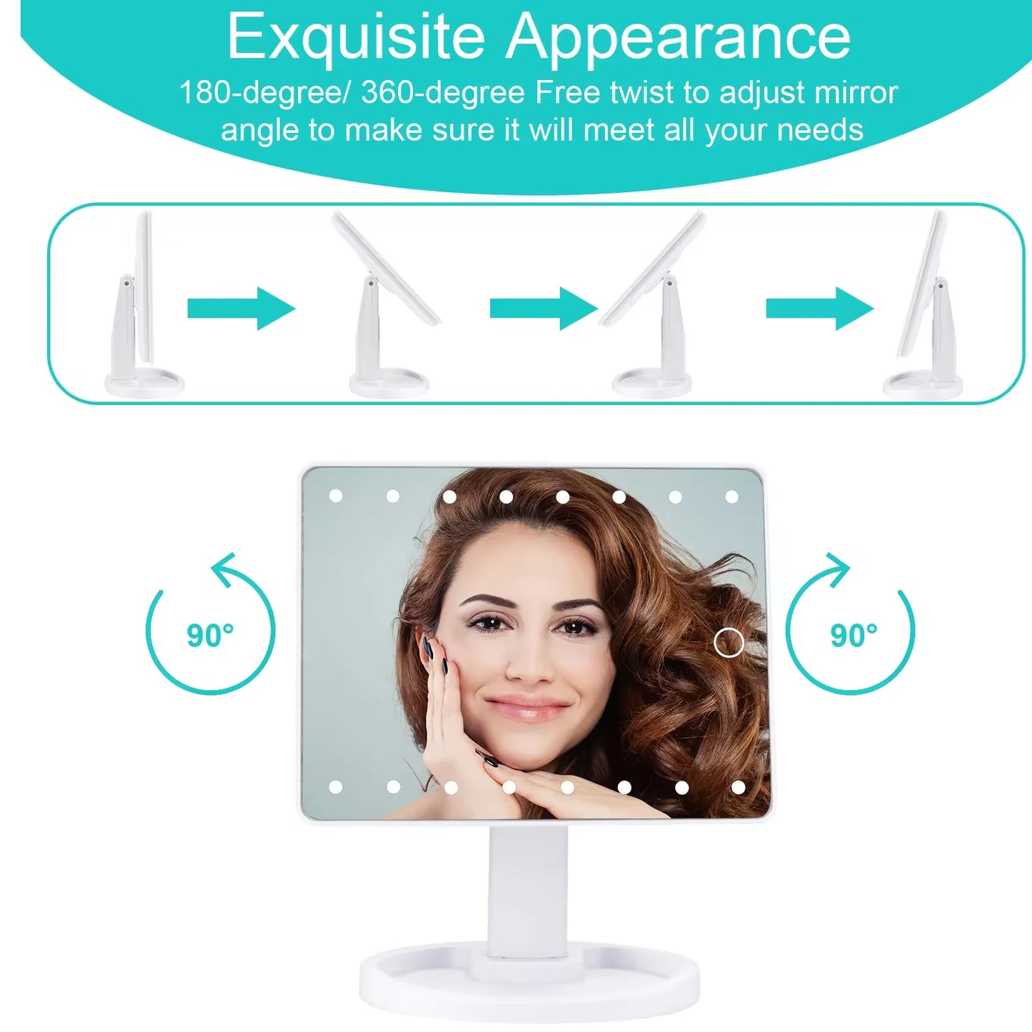 Lighted Makeup Mirror, Square 4*AA Battery - use Beauty Mirror ,Touch Screen VanityMirror,Brightnes