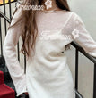 Hirsionsan Spring Autumn O-Neck Elastic Knit Long Dresses Women 2024 Elegant Chic Soft Lady Hollowing Sweater Dresses Femme New