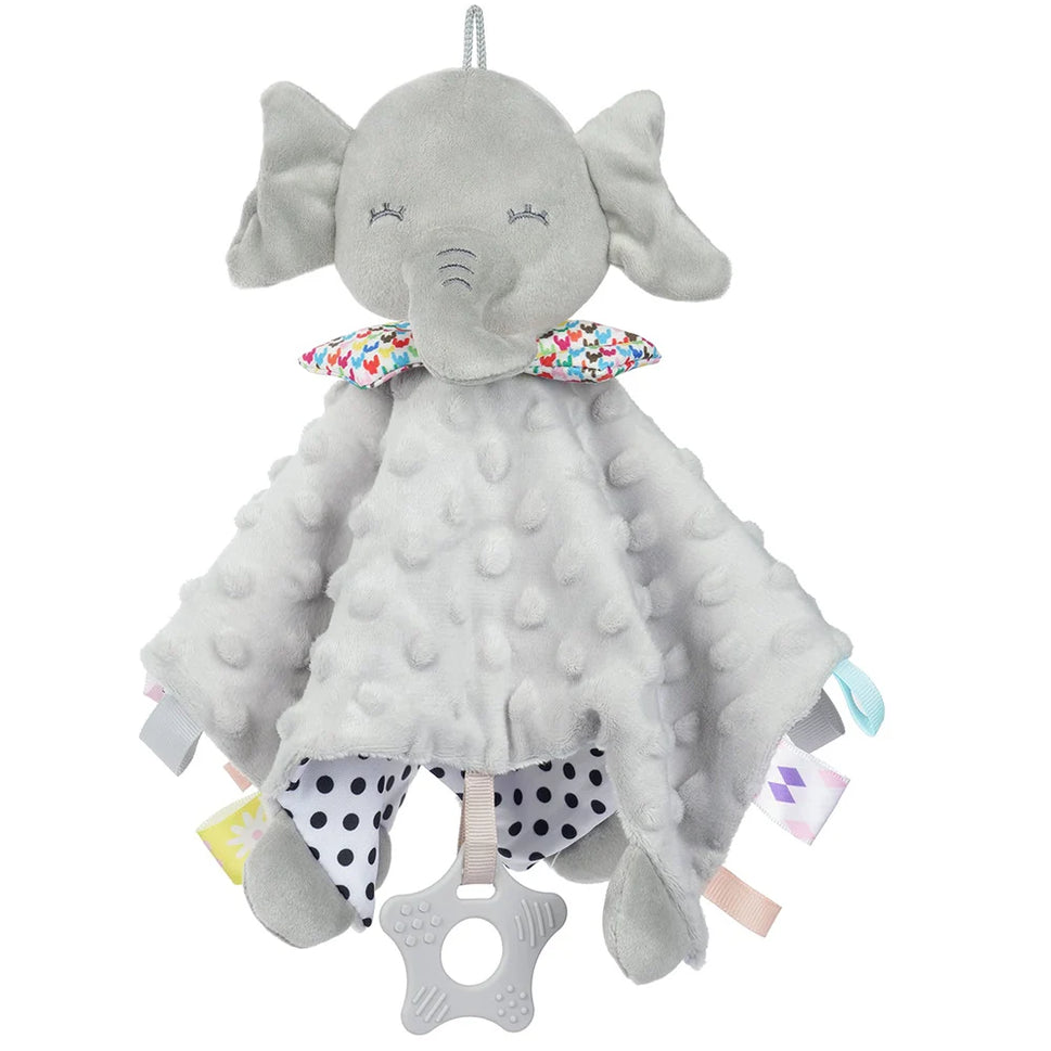 Baby Security Blanket Elephant with Tags Teether Rattles Mobile Soft Blanket Snuggle Toy Stuffed Animal for Babies Newborns Gift