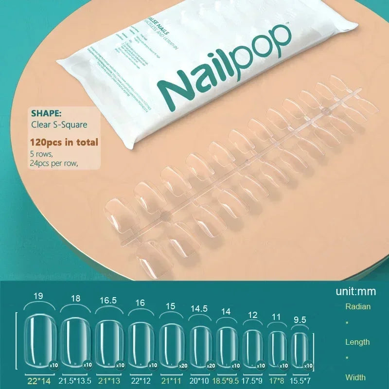 NAILPOP 120pcs Fake Nails Full Cover Press on Nails Coffin Soft Gel American Pose Capsule False Nail Tips for Extension System