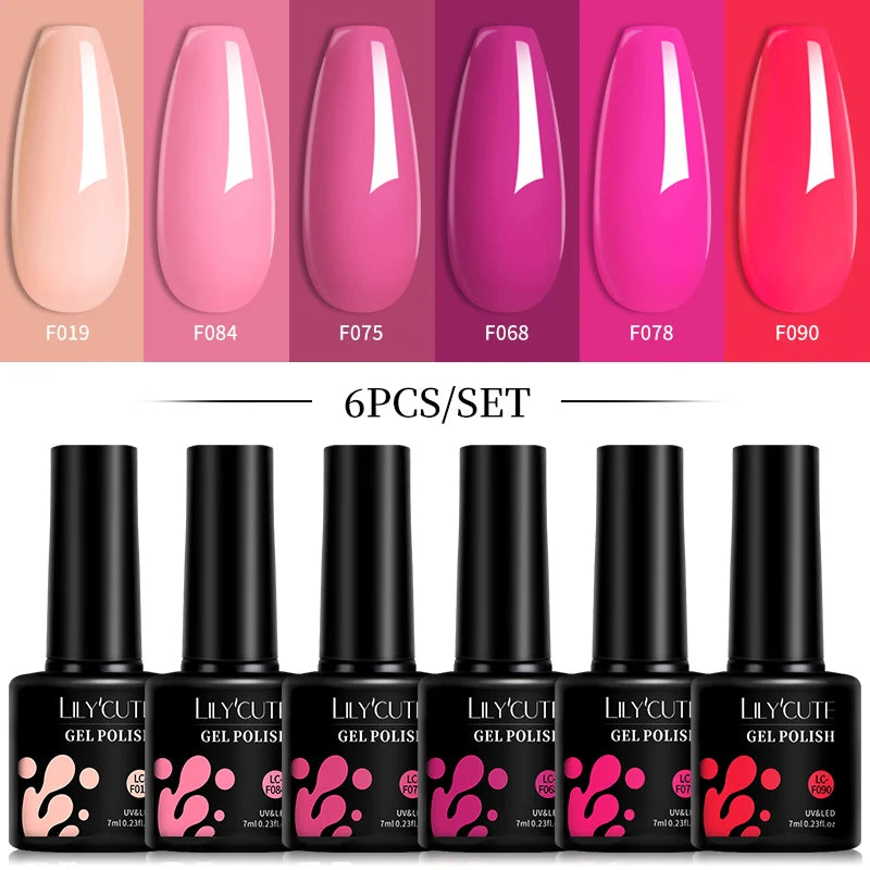 LILYCUTE 6Pcs/Set Macaron Color Gel Nail Polish Set Kit Spring 6 Colors UV LED Nail Art Gel Vernis Semi Permanent Base Top Coat