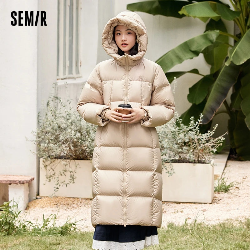 Semir Down Jacket Women Long Warm 2023 Winter New Loose Waterproof Hooded Jacket