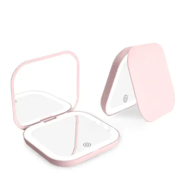 2X magnifying Compact Small Mini Gift Vanity Table Folding Led Lights Portable Hand Held Pocket Makeup Mirror