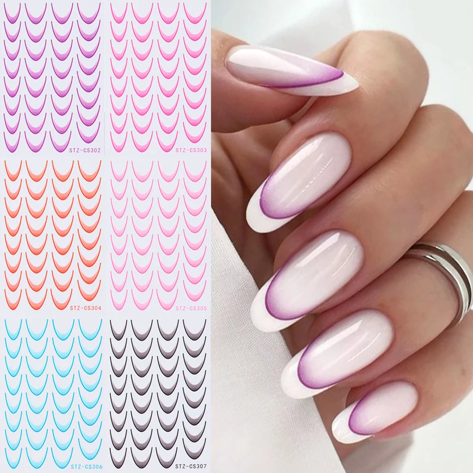 6pcs French Manicure Sticker Gradient Stripe Lines Sliders For Nails Ombre Designs Self-Adhesive Nail Art Decals DIY Decoration