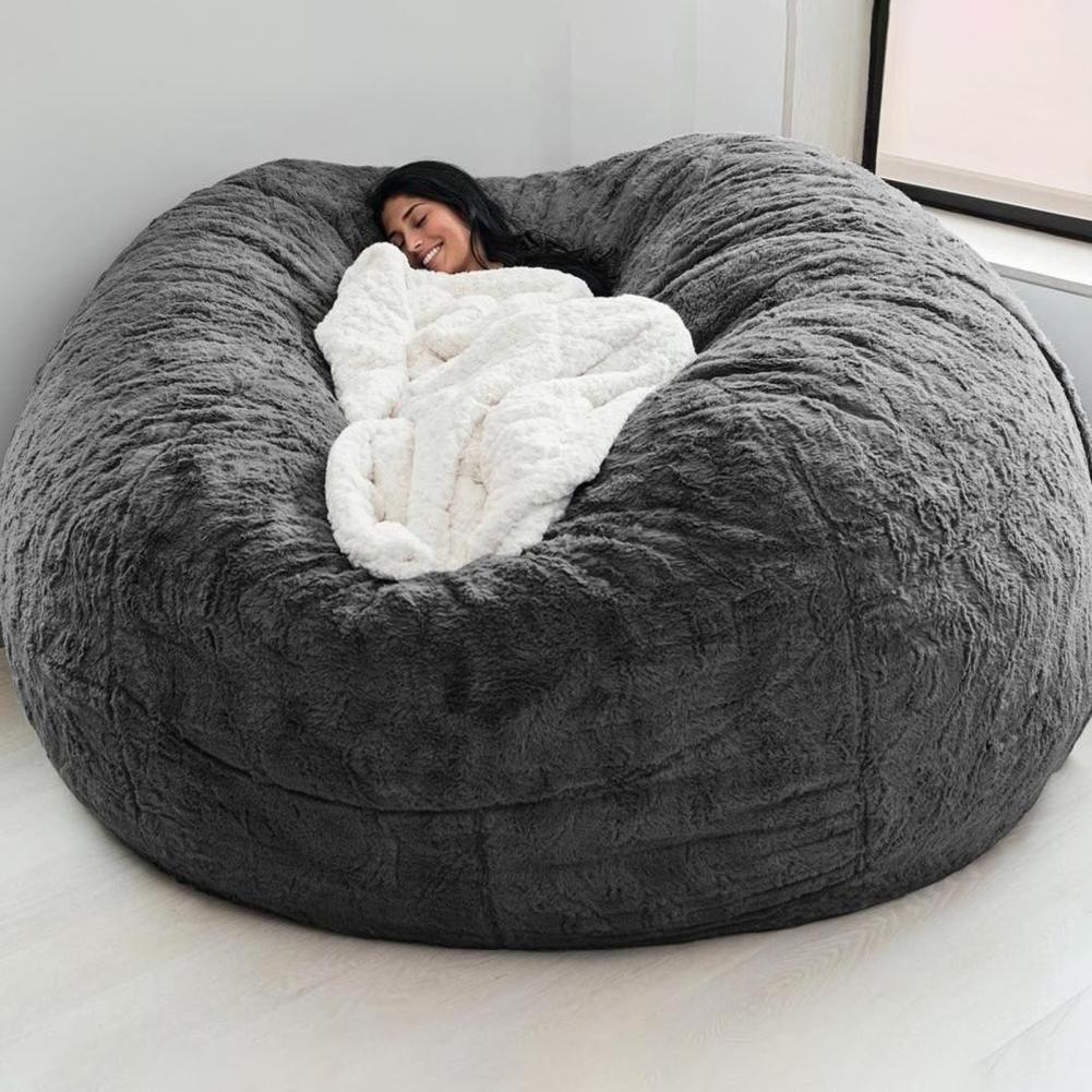 No Stuffed Gray Bean Bag Chair Giant Beanbag Pouf Sofa Bed Puff Futon Room Seat Tatami Relax Lounge Furniture Only Bag Case