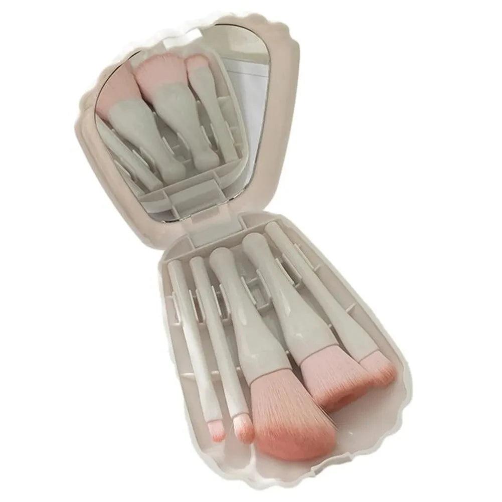 5Pcs Shell Portable Makeup Brush Set HD Mirror Soft Fiber Hair Beauty Tool Repair Brush Lip Brush Full Set Of Cosmetic Brush