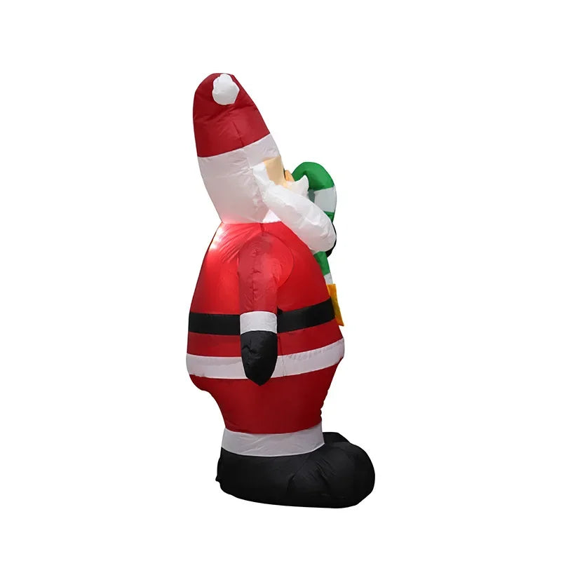 1.2M Christmas Decoration Crutch Santa Claus Inflatable Toy with LED Lights Outdoor Inflatable Model Ornament Party Garden Decor