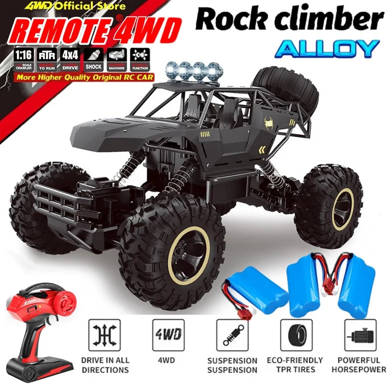 4WD Remote Control Car With Led Lights Radio RC Buggy Off-Road Drift Trucks RTR Vehicle Gifts Toys for Children Boys Kids Adults